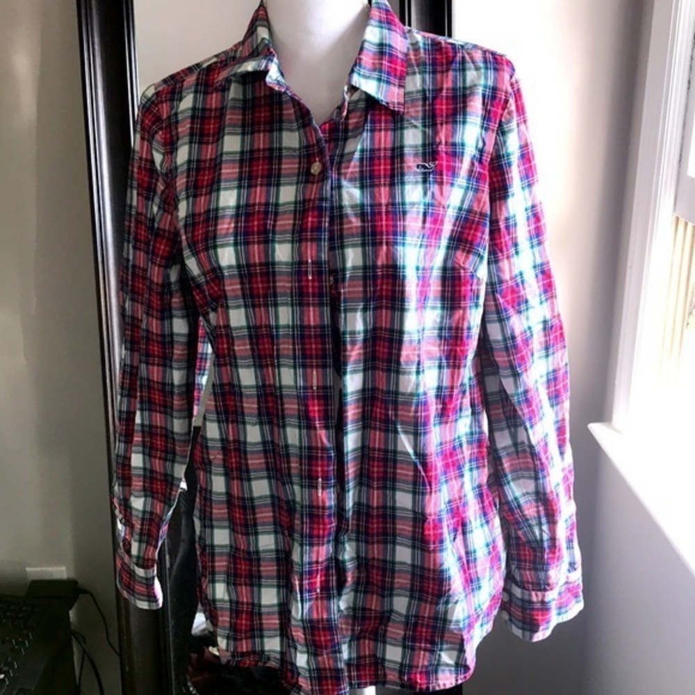 Vineyard Vines Plaid Tartan Button‎ Up Blouse 8 EUC